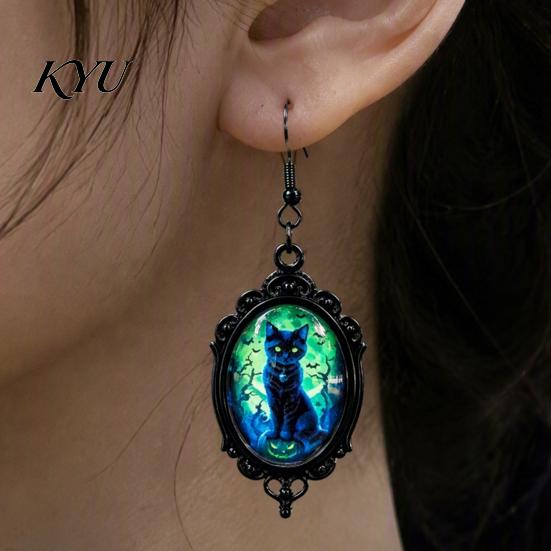 Retro Alloy Dangle Earrings 1 Pair Halloween Gothic Black Cat for Women, Vintage Exquisite Craftsmanship Party Favors Dark Punk Style Drop Earrings,
