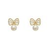 Light luxury versatile high-end bow zircon stud earrings women's s111 silver needle temperament small pearl earrings earrings