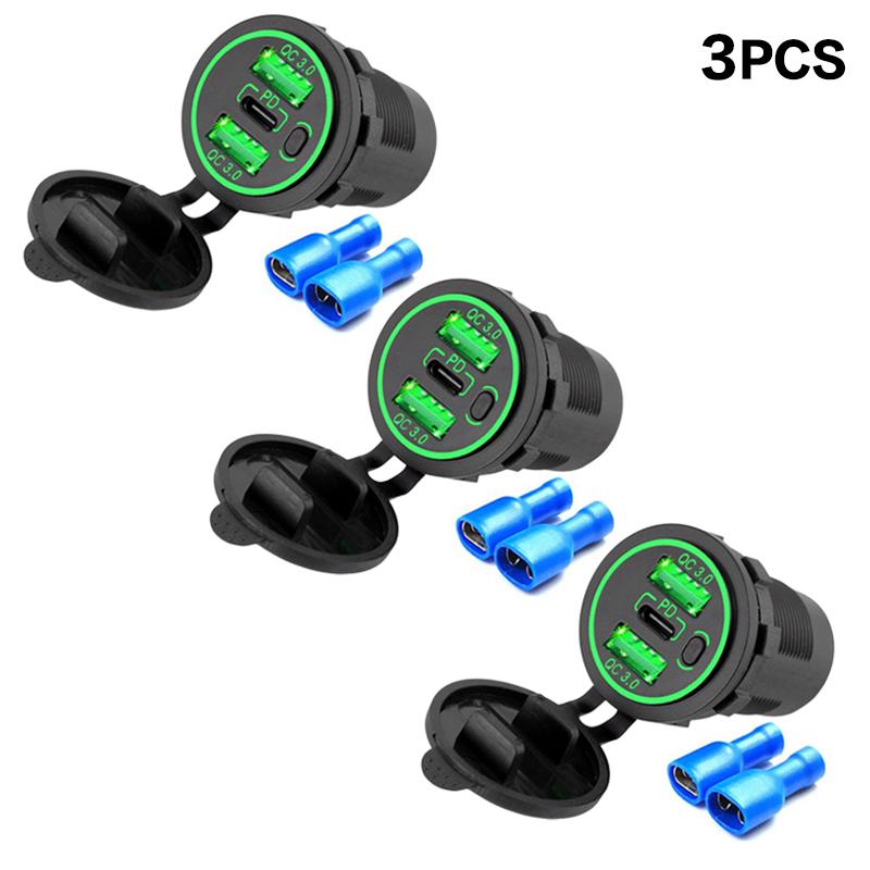High Power 12V Quad Port USB Charger Socket With Button Switch 96W Dual USB C Outlet Fast Charging For Car RV Marine Vehicles