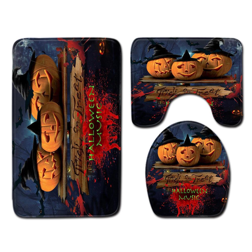 Halloween Bathroom Four-Piece Combination Set Bedroom Non-Slip Carpet Floor Mat Door Mat