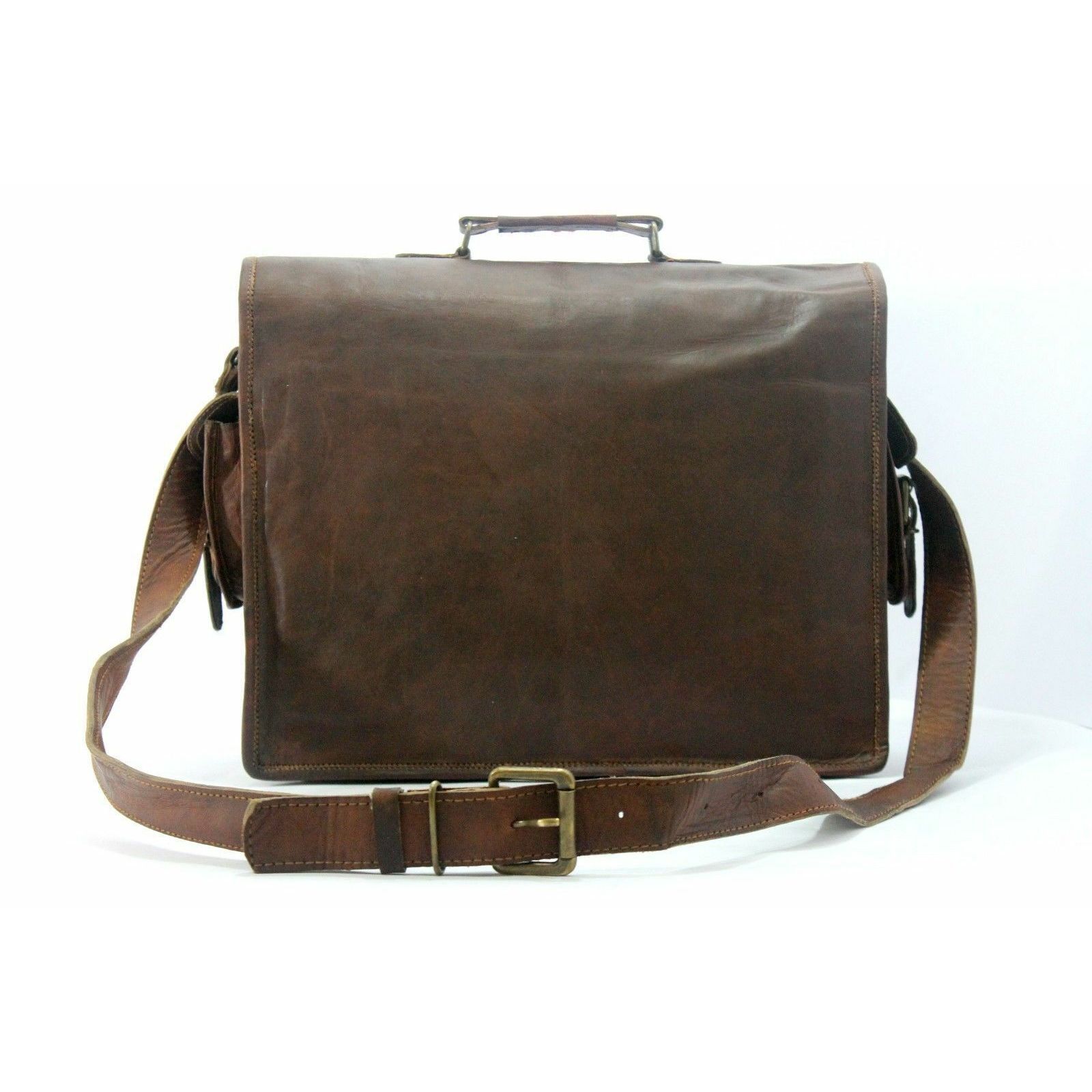 Женский винтажный кожаный деловой портфель через плечо коричневая сумка 13 x 17 x 5 — фото 7