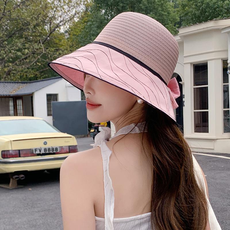 Hat women's summer stripes big edge bucket hat versatile face small travel sun hat