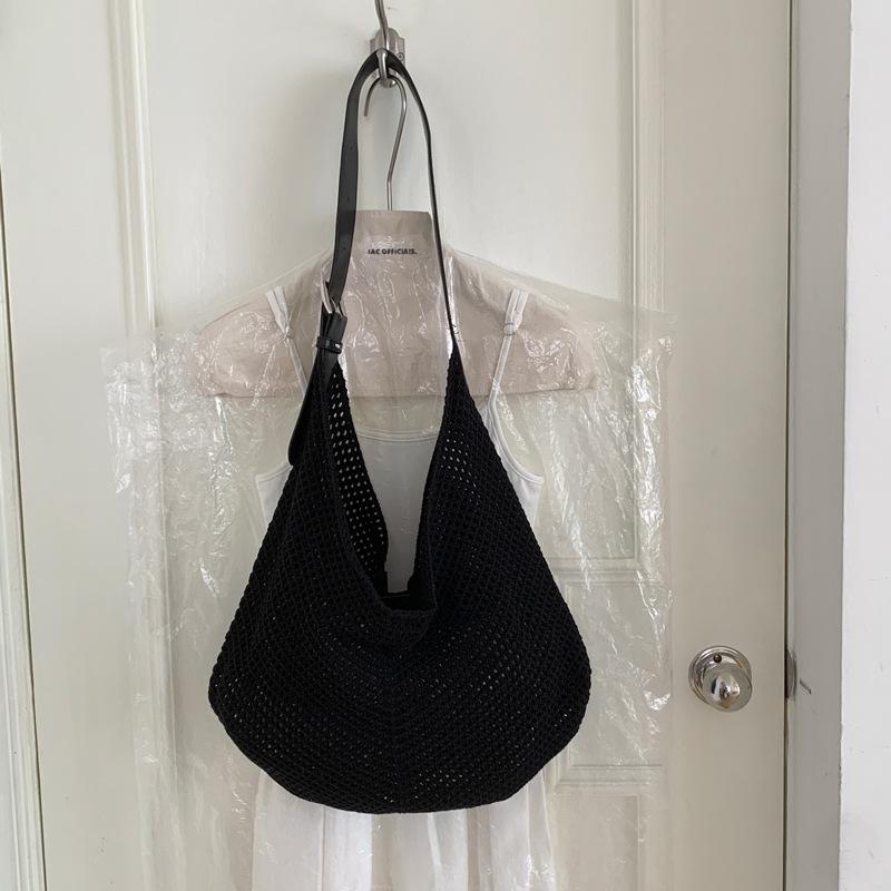 Borsa in Maglia Stile Coreano per Donna Borsa a Spalla Uncinetto Lavorazione a Rete Grande Capacità Borsa da Spiaggia Estiva Borsa a Mano Casual Quotidiana KTB