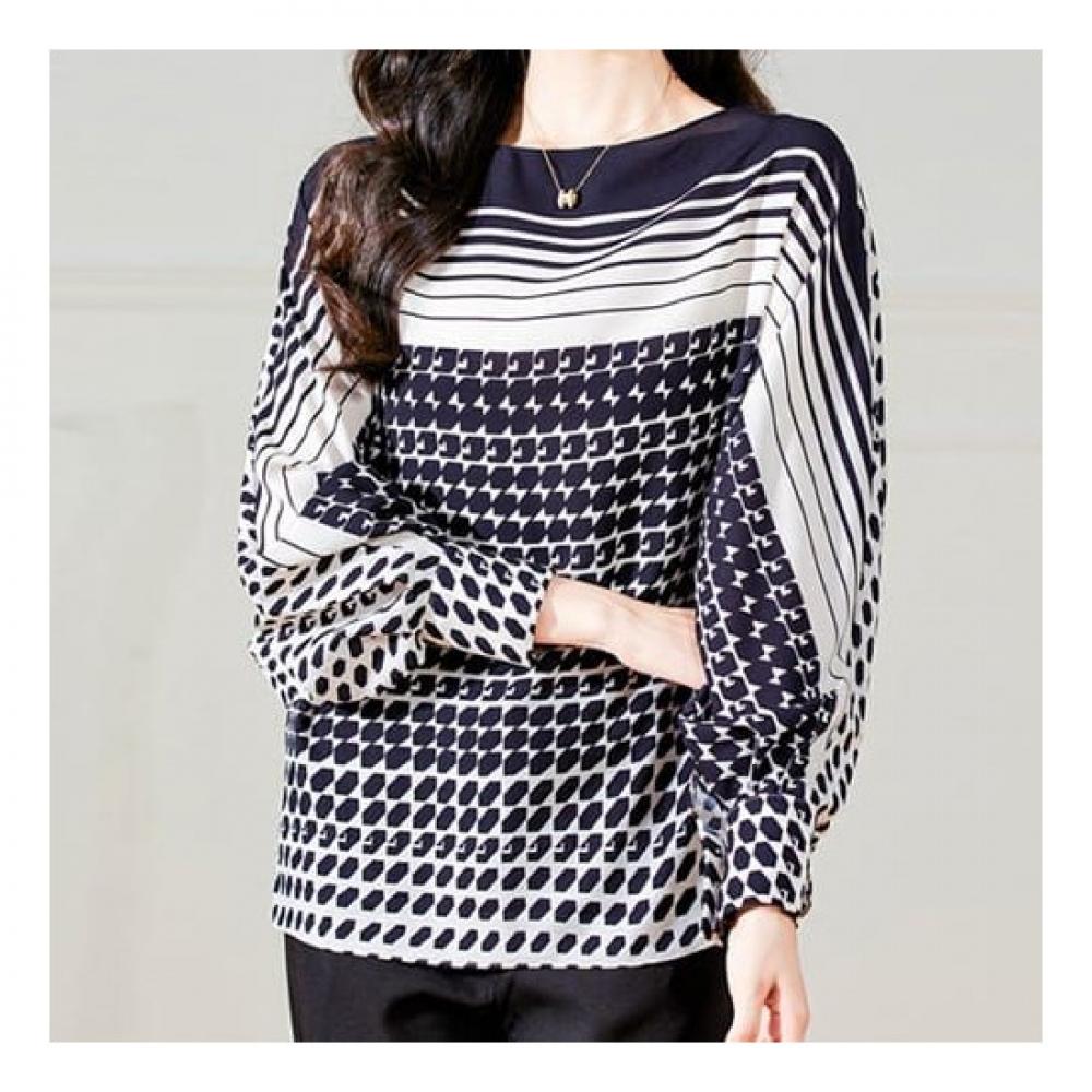 Navava Pointed Pattern Round Neck Long Sleeve Blouse Nb1889