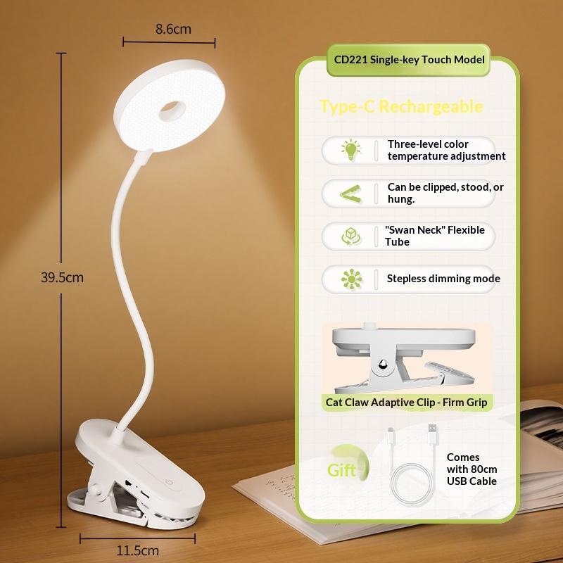 Rechargeable Clip On Led Desk Lamp Flexible Gooseneck Eye Caring Flicker Free For Study Home Office Dorm Reading Work