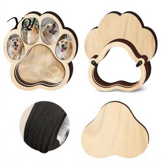 Pet Memorial Desk Decor Wooden Paw?Shaped Picture Frame, Keepsake Photo Frame with Fur Storage Compartment, Loss Remembrance Tabletop Ornament
