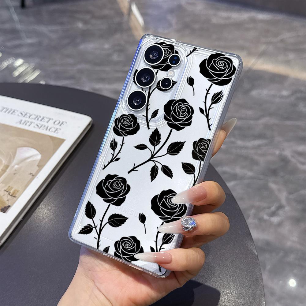 Rose Silhouette Seamless Pattern Phone Case for Samsung Galaxy S26 S25 S24 S23 S22 S21 S20 FE Plus Lucency TPU Protection Cover