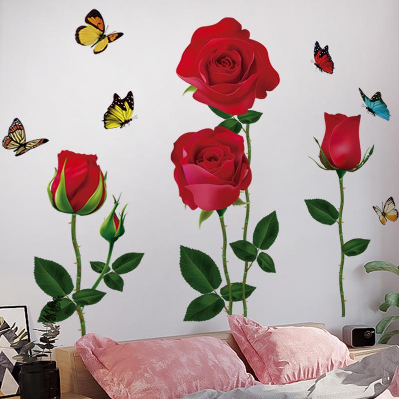 Valentine's Day Gift Red Rose Wall Sticker Classic Romantic Home Decor for Living Room Bedroom
