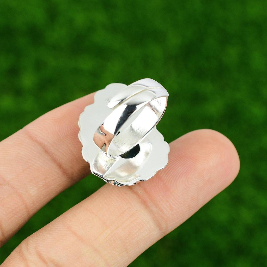 Natural Arizona Turquoise Flower Statement Ethnic Ring Jewelry Sterling Silver