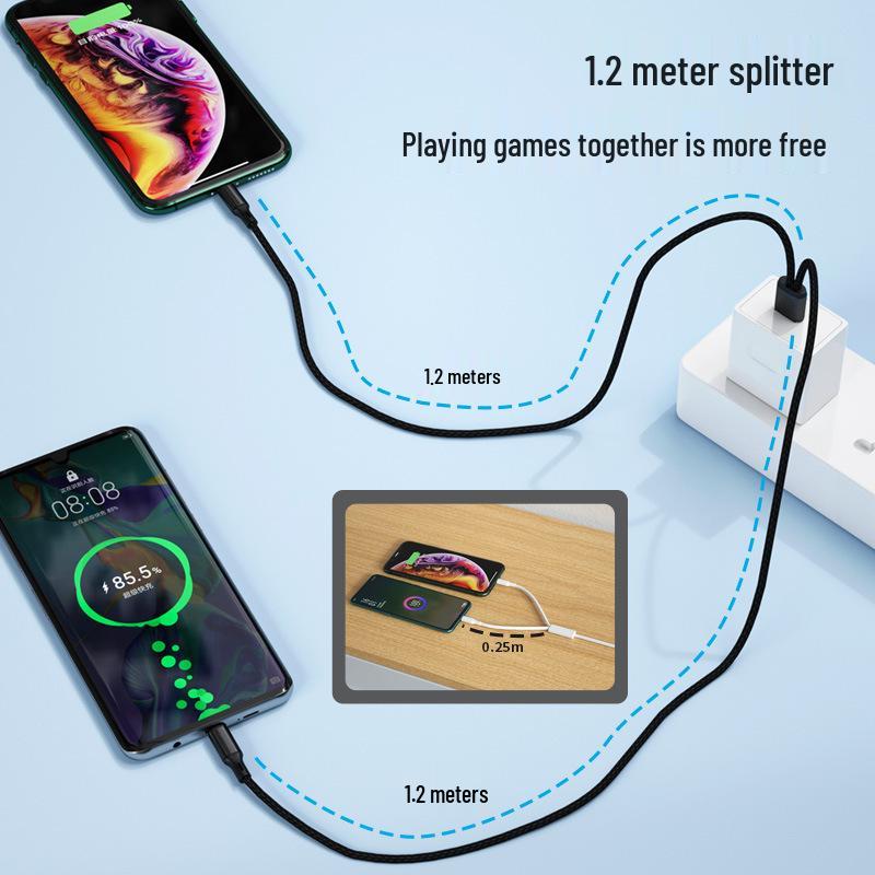 6A Fast Charge Dual Splitter Cable, 2-in-1, Available In 0.2m/2m Lengths