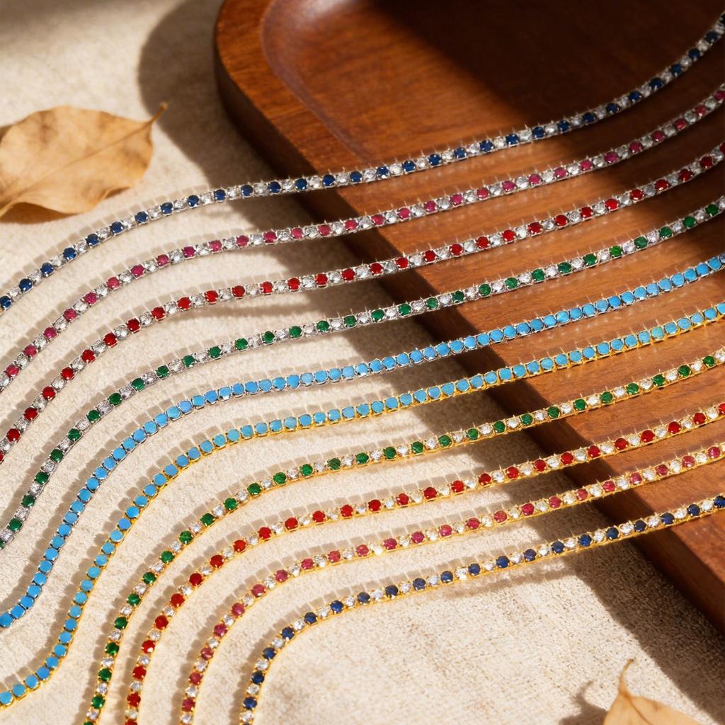 Shiny AAA+ 3mm Colorful Crystal Tennis Chain Necklace Bling Rainbow Cubic Zircon Choker for Women Party Fine Jewelry Gift