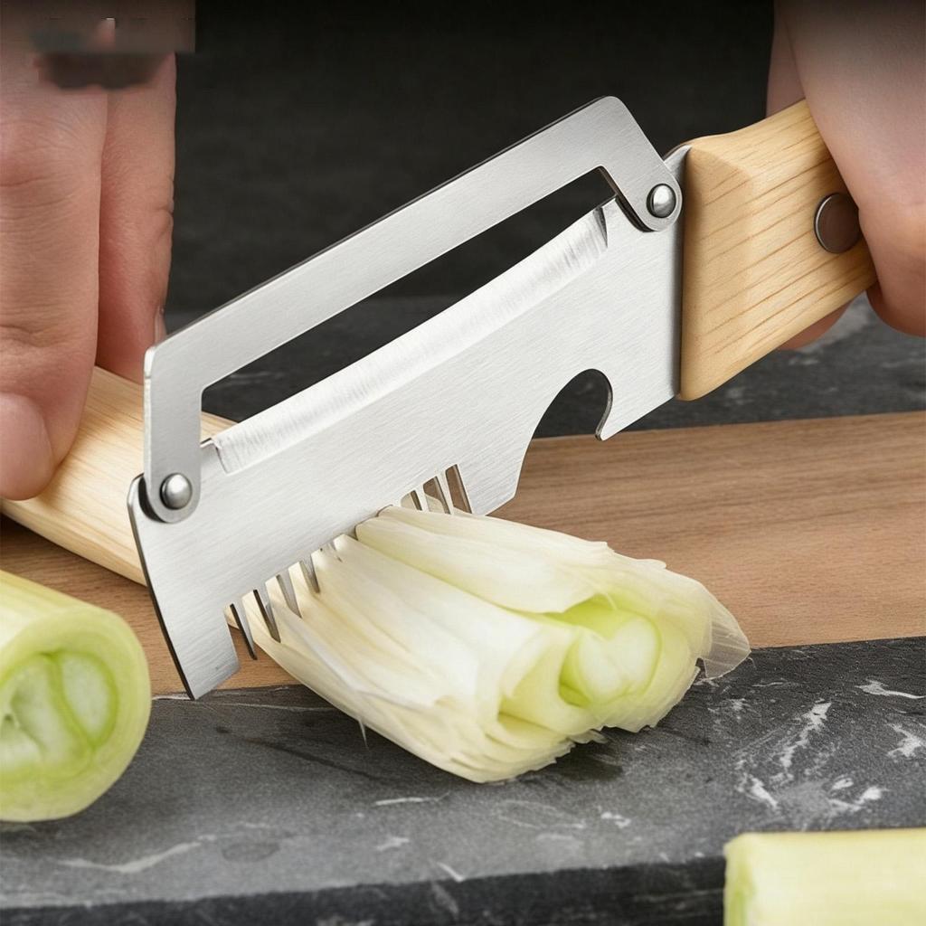2 Stück Multifunktionale Gemüseschäler mit Holzgriff zum Schälen und Schneiden von Obst und Gemüse mit Flaschenöffner