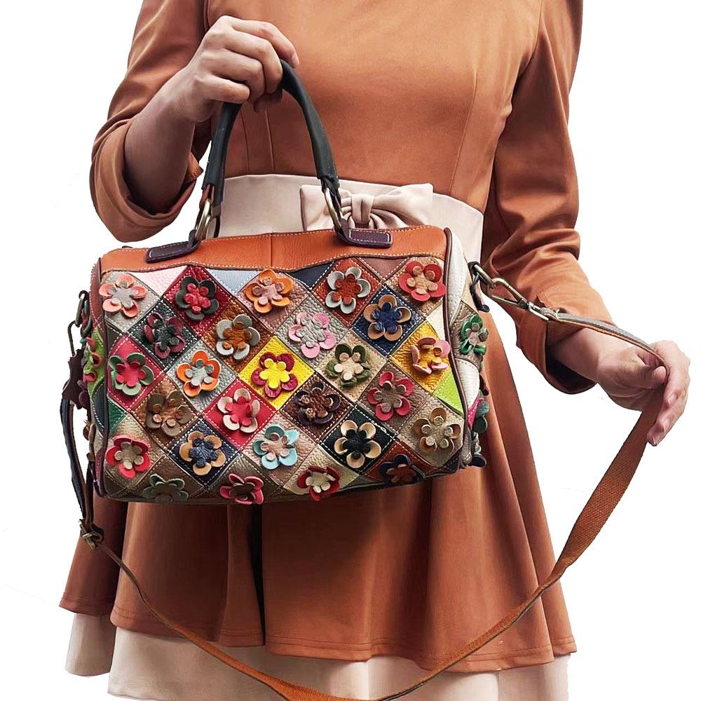 

Women S Bag Leather Rhombus Splicing Flower Hand Bag Handbag Crossbody Shoulder Bag Elegant Plum Blossom Bag