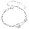Double Silver Bracelet with Crystal Butterflies