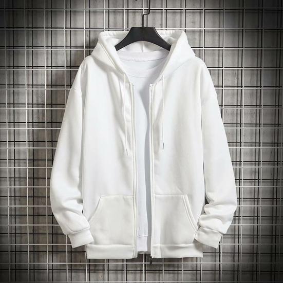 Men Coat Solid Color Hooded Hat Cardigan Soft Drawstring Thick Plus Size Casual Zip Up Winter Jacket Men Clothes