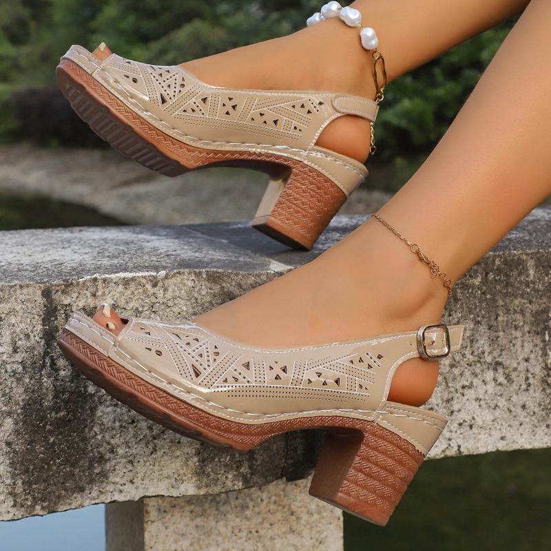 Women's Summer Fashion Hollow-Out Peep Toe Strappy High Heel Sandals