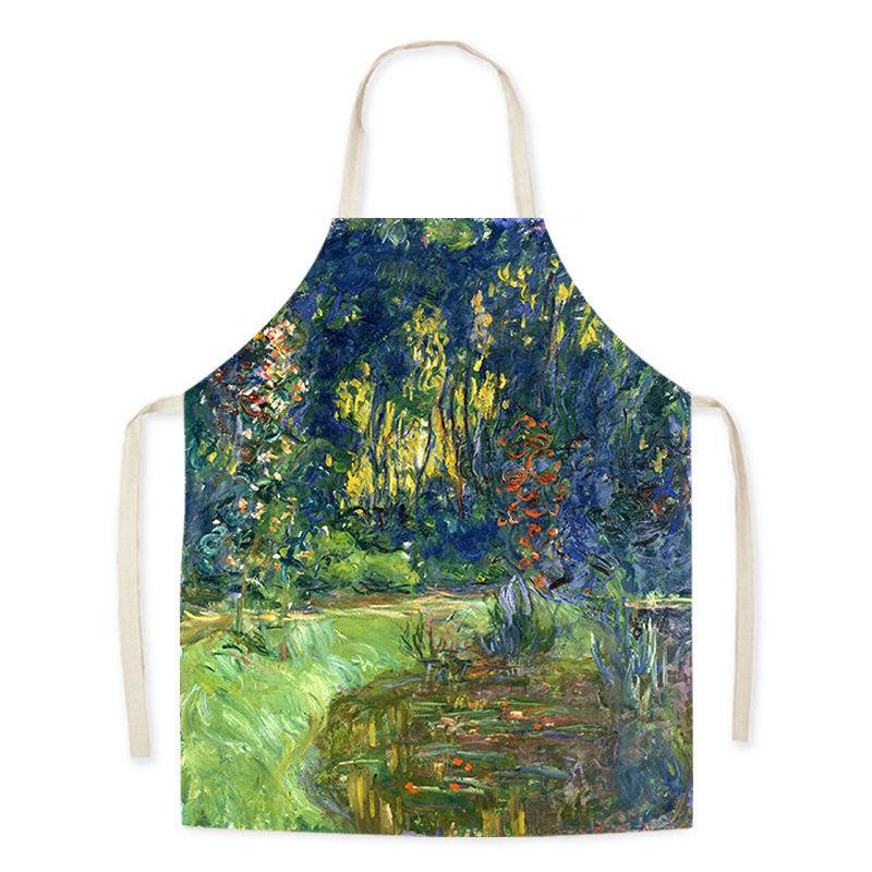Monet Art Oil Painting Art Student Literary Apron Mori Studio Adult Sleeveless Kitchen Work Waist Bib