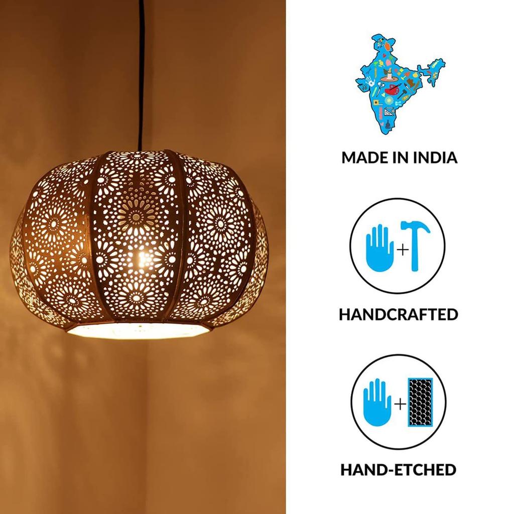 'Moroccan Grandeur' Hand-Etched Iron Wall Pendant Light for Living Room & Ceiling Hanging Lights (Without Bulb)