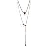 Stylish Silver Pull Chain Necklace with Beads Metal Chain Necklace Stainless Steel Texture Perfect for Parties and Office