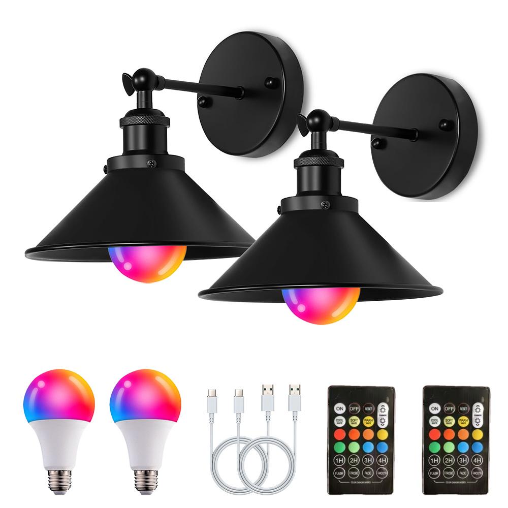 Industrial LED Wall Lamp Rechargeable Wall Sconce RGB Bulb For Living Room Bedroom Corridor Study Stairway Indoor Decor Light