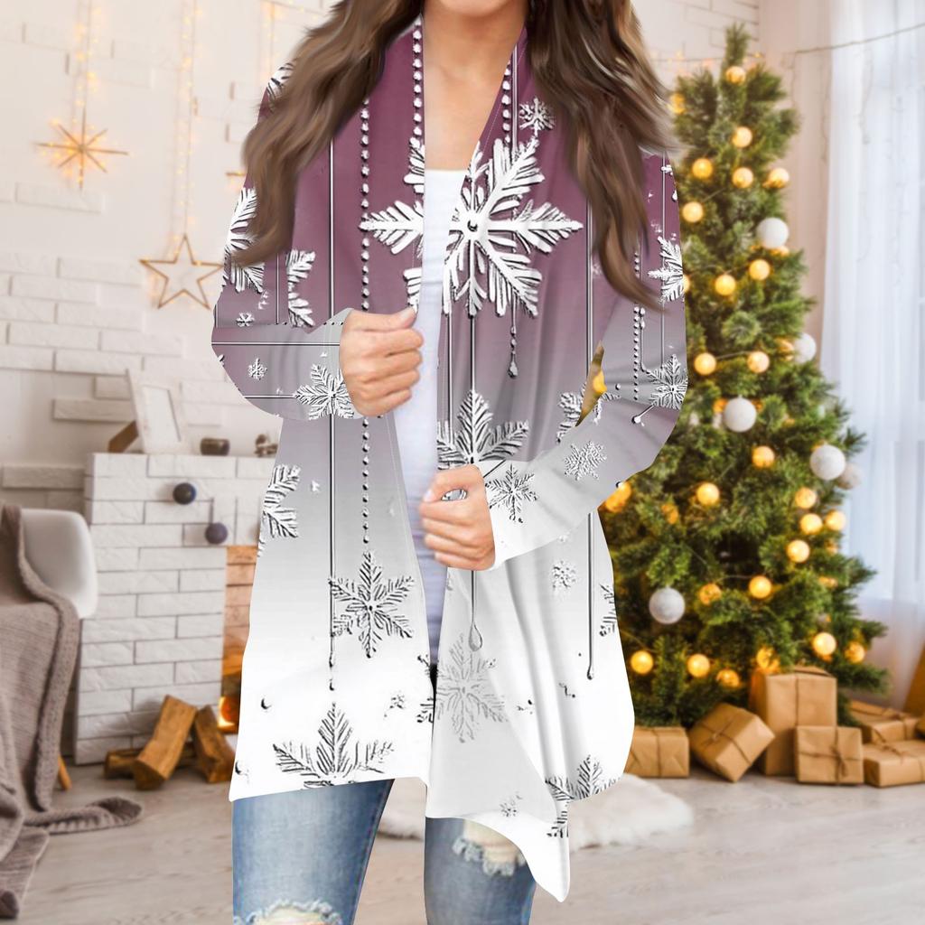 Women's Fashion Casual Christmas  Print Medium Length Cardigan Jacket Coat