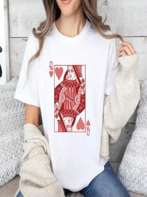Queen Of Hearts Shirt Mothers Day Gift, Valentine T-Shirt, Retro Boho Vintage Graphic Tee, Four Seasons All-Match For Spring