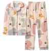 Women's Korean-Style Cartoon Pajama Set - 100% Cotton, Long-Sleeved, Suitable for Spring, Autumn, and Winter, with Cardigan for Home Wear.