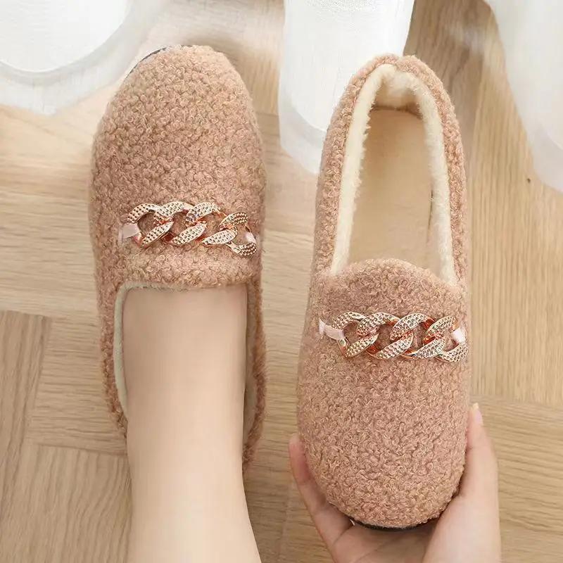Fashion Cotton Shoes for Women Plush Flats Outdoor Fashion Winter Warm Snow Shoes Women Keep Warm Loafers Zapatos De Mujer