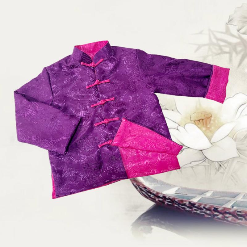 Children s Classic Two-Sided Tang Suit – Warm, Padded Hanfu Outfit for Festive New Year Greetings 130 cm