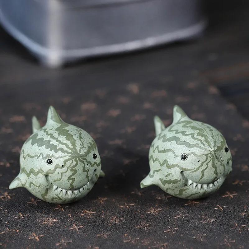Watermelon Shark Handmade Tea Table Ornament Purple Clay Tea Pet Premium Accessory Shark Watermelon Sculpture Tea Ceremony Craft