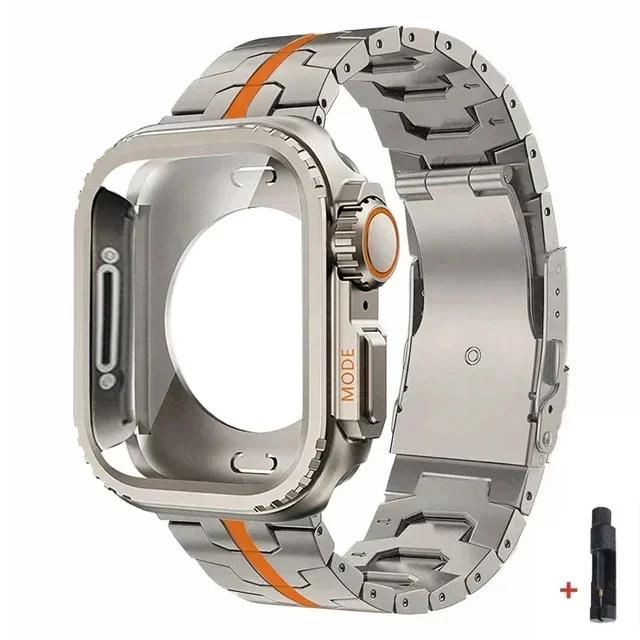 Titanband + Upgrade Ultra-Gehäuse für Apple Watch Armband 45mm 44mm Vollständig abgedecktes Metallgehäuse Armband Iwatch Serie 9 8 7 6 SE 5 4