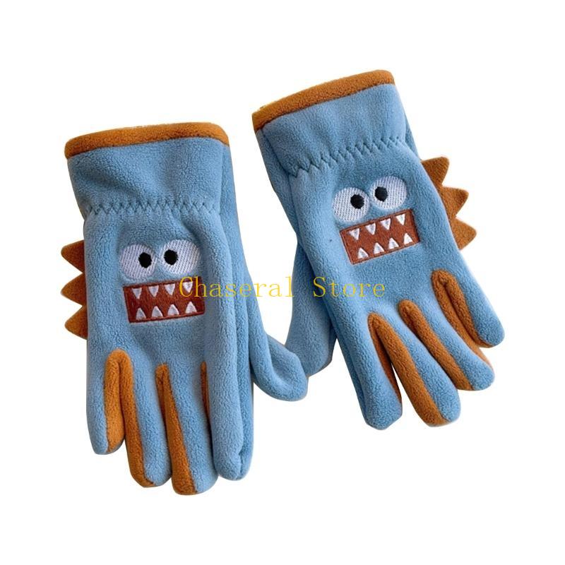 E7Ce Playful Cartoon Fleece Gloves For Kids Baby Girls Boys Handwear With Cartoon Pattern Keep Little Hands Warm  Fun 1 Pair