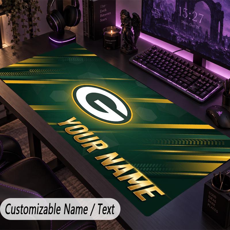 Large Mouse PadGreen Bay Packers Custom Name Text Personalized Desk Mat Non Slip Gaming Pad