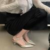 High Heels Thin Heels Bag Head Sandals Women's 2025 Spring and Summer New French Silver Pointed Single Shoes Women