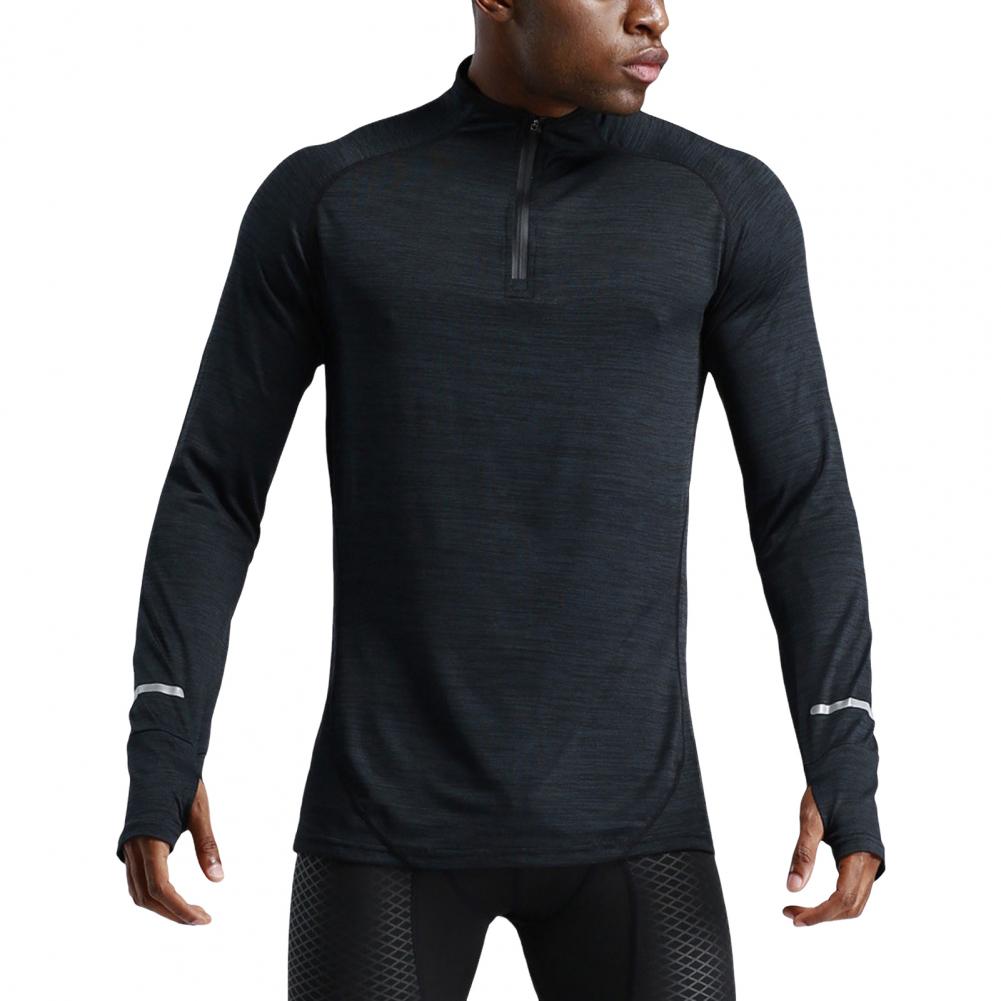 Men Sport Top Zipper Stand Collar Thin Sweat Absorption Quick-drying Long Sleeve Solid Color Basketball Training Fitness Workout