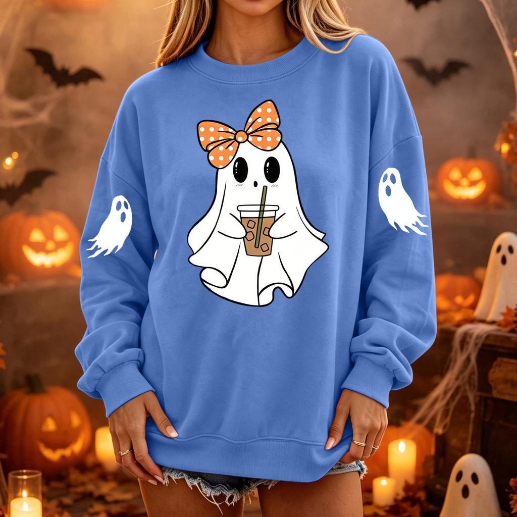 Women's Pullover Sweatshirt, Casual Long Sleeve Neck Loose Fit Color Top
