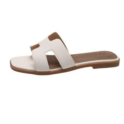 Neue H-förmige Ein-Riemen-Flachboden-Slipper für Damen, Strandslipper können nass im Freien getragen werden