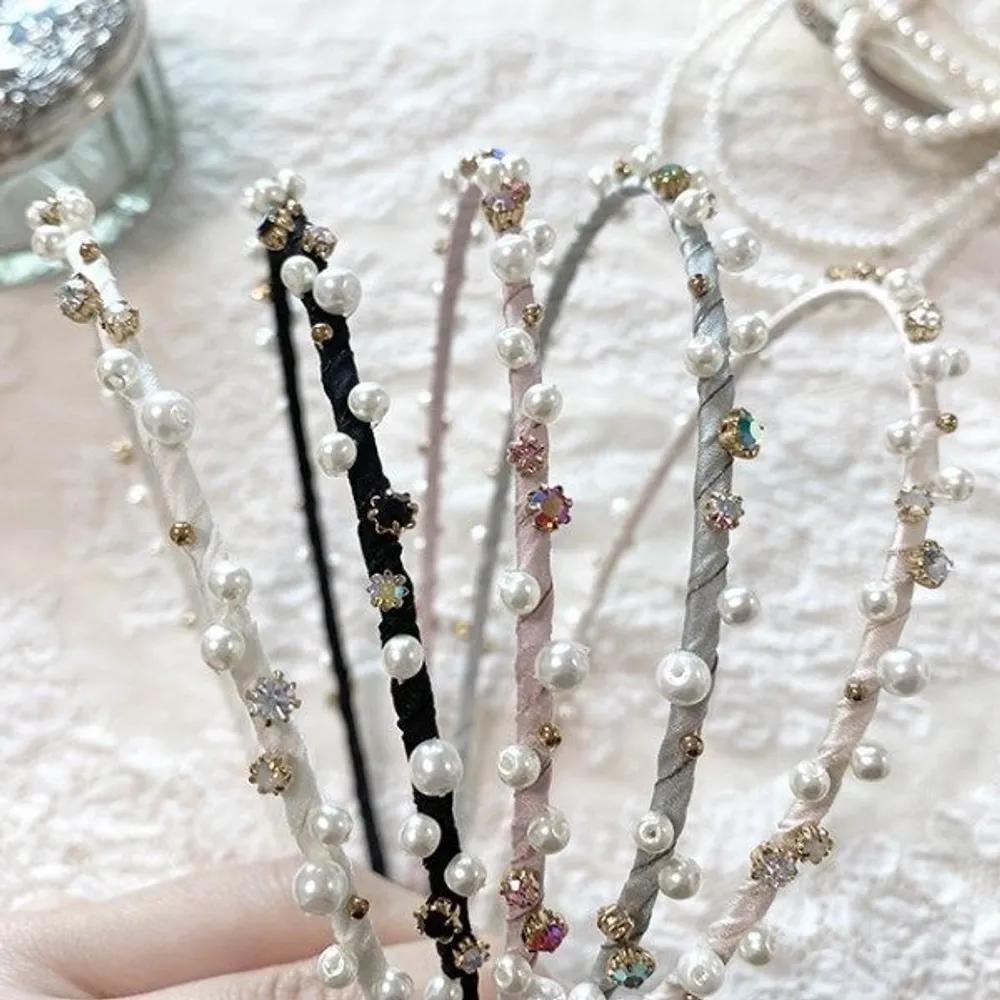 Thin pearl cubic headband / Tiny pearl headband Ivory