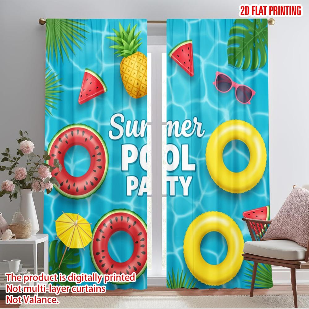 

2pcs 2D flat printing Curtains Summer Pool Party Pineapple 100% Polyester Without Electricity Festive Wall Decor Perfect for 52.50×116.00 CM 2pcs