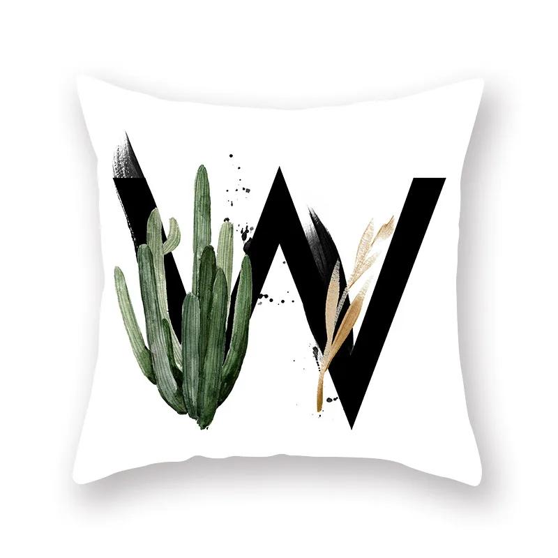 Sofa Pillow Cushion Wholesale Nordic Style Plant English Alphabet Peach Skin Pillowcase
