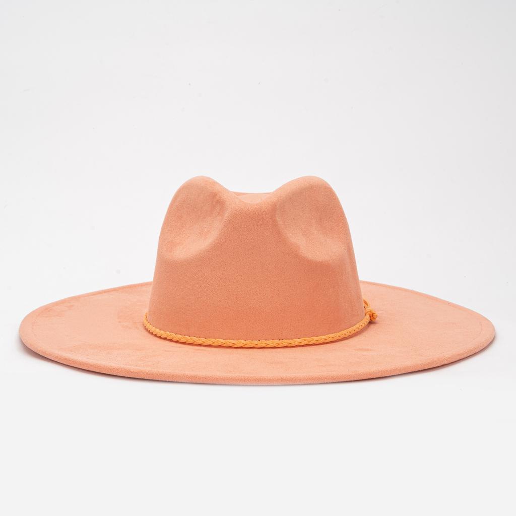9.5Cm Big Edge Peach Heart Top Hat, Suede Felt Hat, Retro Fashion Big Eaves Hat, Flat Edge Gentleman'S Hat