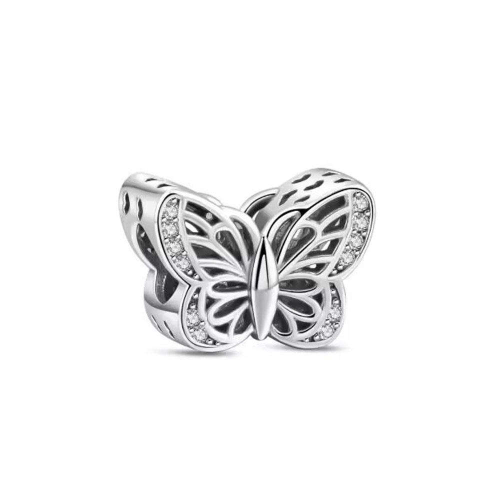 Spring Series Butterfly Pendant Clip Beads Earrings 925Silver Colored Inlaid Stone Fit Exquisite Bracelet Women DIY Jewelry Charm