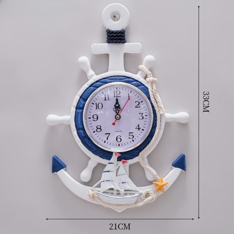 

Часы настенные электронные в средиземноморском стиле с синим и белым корпусом, навигационные часы с якорем и штурвалом