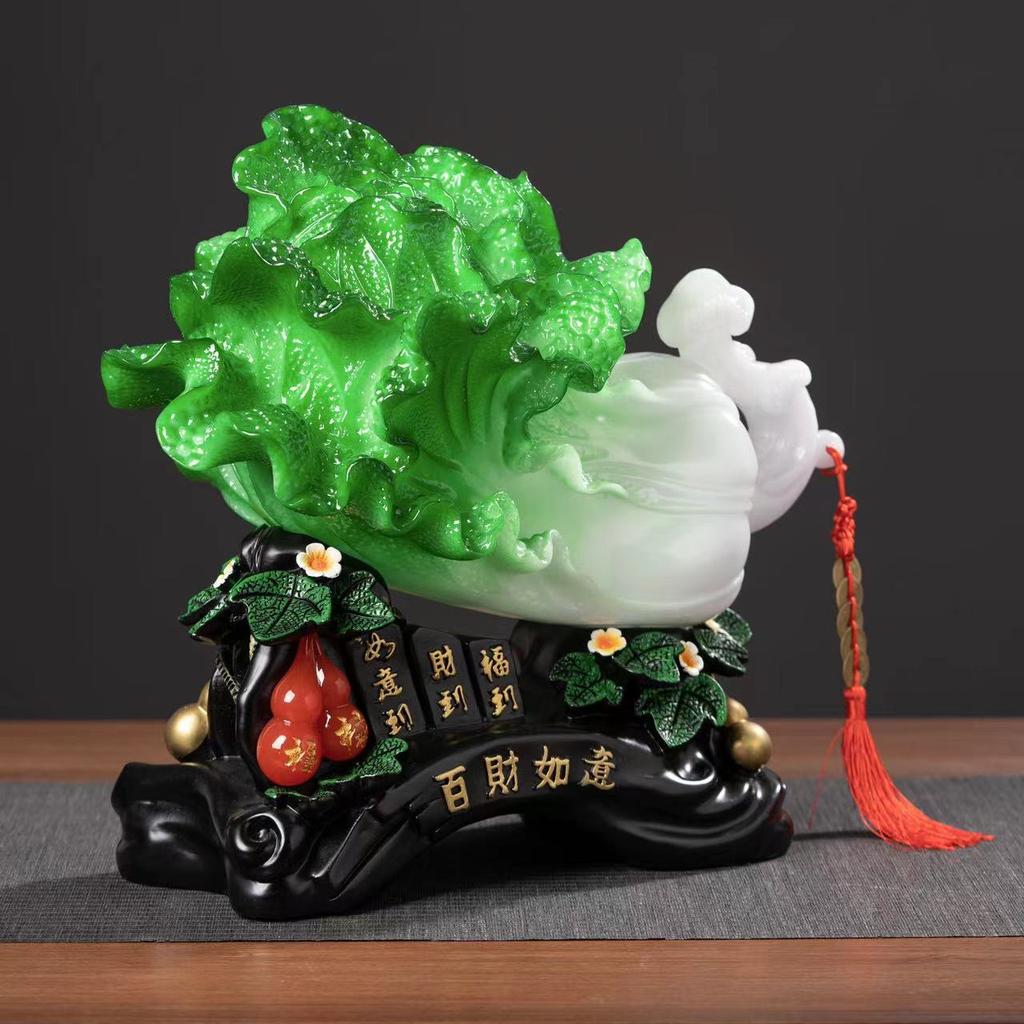 Lucky Cabbage Wealth Figurine, Resin Chinese Fortune Cabbage Sculpture For Living Room, Office, Shop, Cabinet And Home Decor