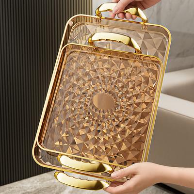  Light Luxury Clear Serving Tray Plastic Fruit Dessert Tray With Handle Home Decorative Storage Tray Kitchen Organizer