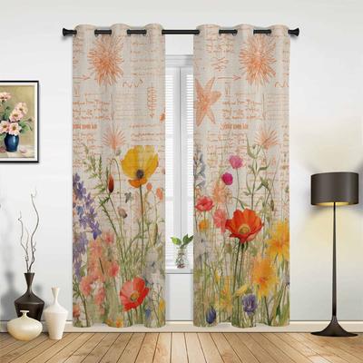 Mohnblumen-Aquarell-Vintage-Fenstervorhänge für Wohnzimmer, Luxus-Schlafzimmervorhang, Küchenvorhänge, Vorhänge