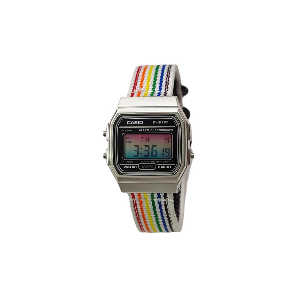 CASIO Custom Collection Quartz Movement Nylon Strap Watch Men's Watches Black Dial F-91WM-7A
