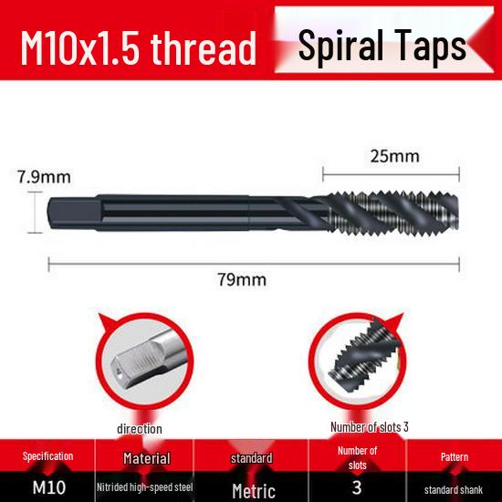 Cobalt Nitride Spiral Tap for Stainless Steel (Drill Bit: M4, M5, M6, M8, M10)