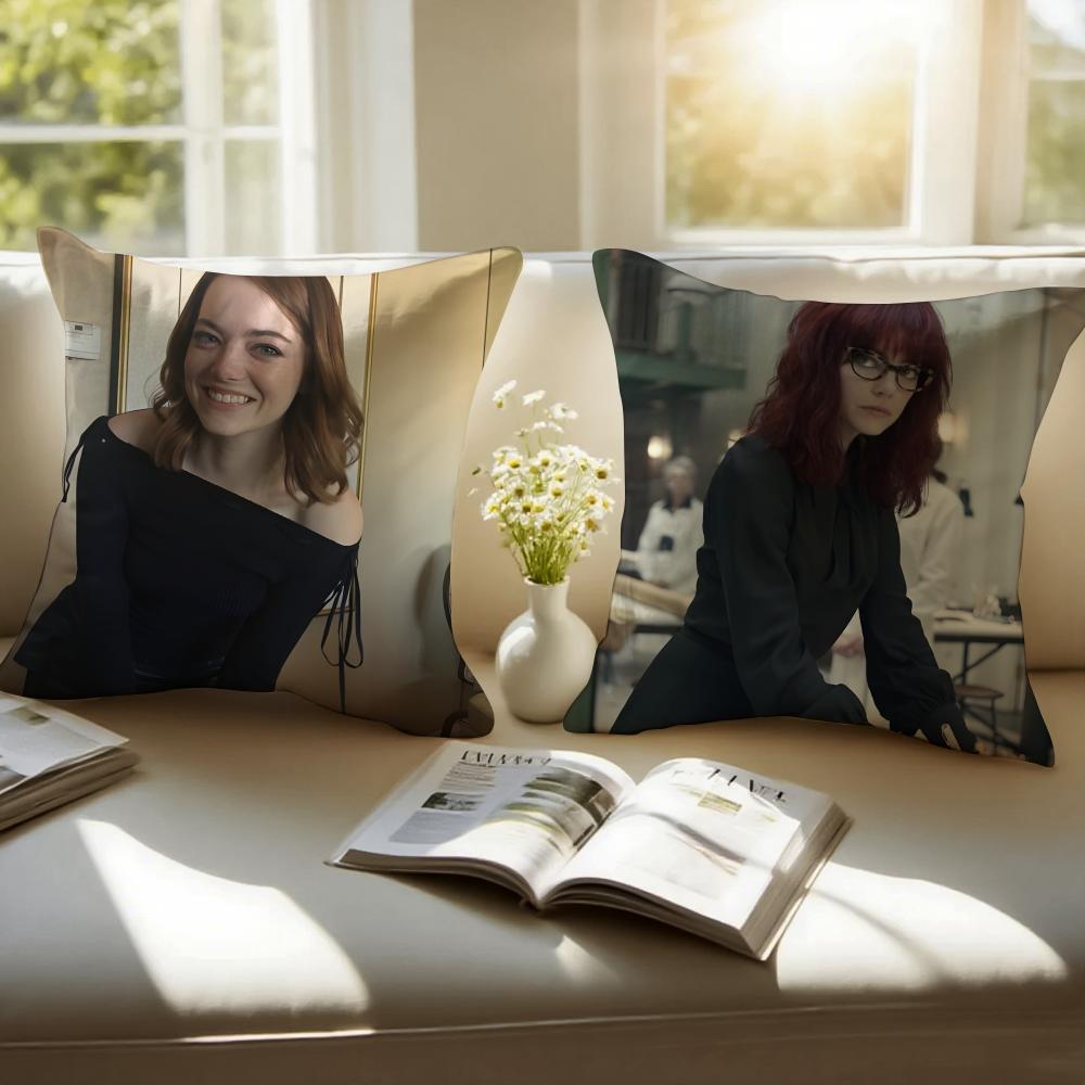 Actress EEmma Stone Cushion Cover Pillowcase Antidustmite Invisible Zipper Short Plush Sofa Cushion
