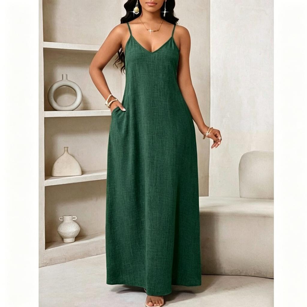 Abito a canotta senza schiena da donna senza maniche con spalline sottili abiti lunghi estivi casual per vacanze al mare vestiti lunghi estivi